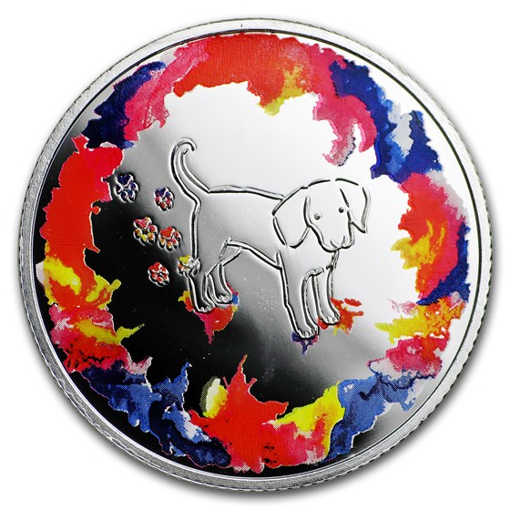 2018 Niue 8.5 grams Silver Splashing Dog Proof (Colorized) 2018 Niue 8.5 grams Silver Splashing Dog Proof (Colorized)